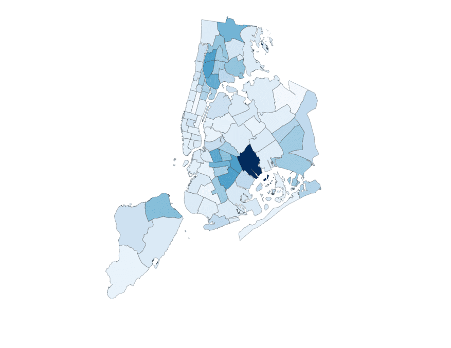 colorized head map of nypd precincts